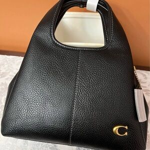 Coach Black Textured Leather Shoulder Bag with Modern Design
